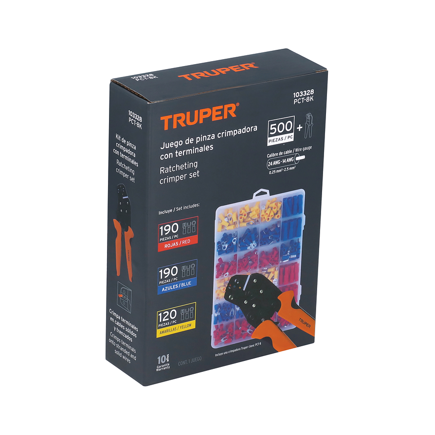 Kit de Alicate crimpadora y 500 terminales con aislamiento, Truper 103328 - Foto 5 | aztools.co