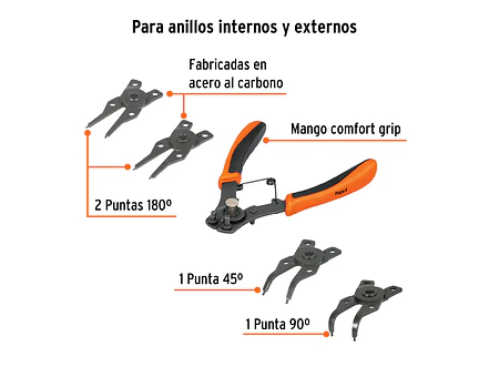 Pinza para anillos de retencion Truper 17355, 4 Cabeza Intercambiable  - Foto 3 | aztools.co