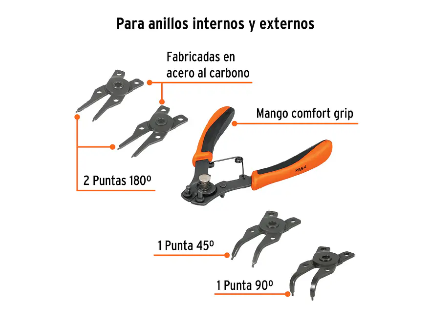 Pinza para anillos de retencion Truper 17355, 4 Cabeza Intercambiable  - Foto 3 | aztools.co