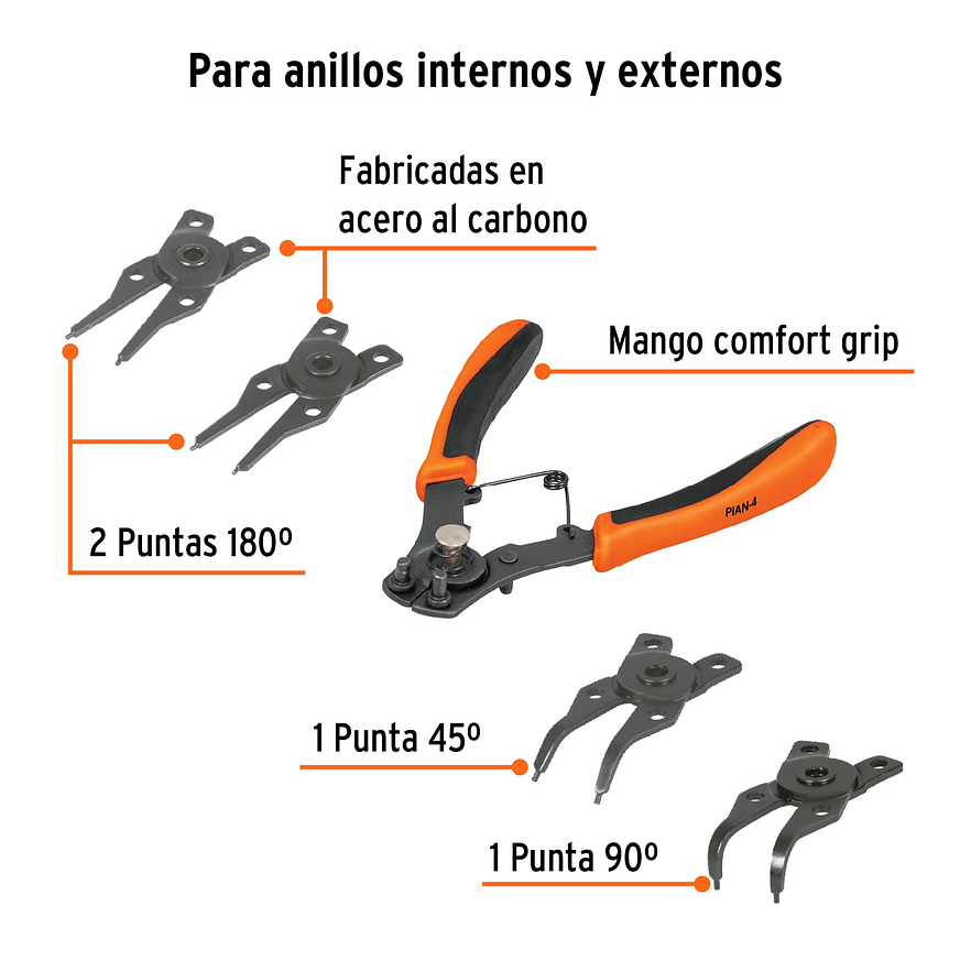 Pinza para anillos de retencion Truper 17355, 4 Cabeza Intercambiable  - Foto 3 | aztools.co