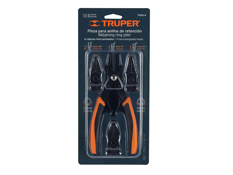 Pinza para anillos de retencion Truper 17355, 4 Cabeza Intercambiable  - Foto 7 | aztools.co