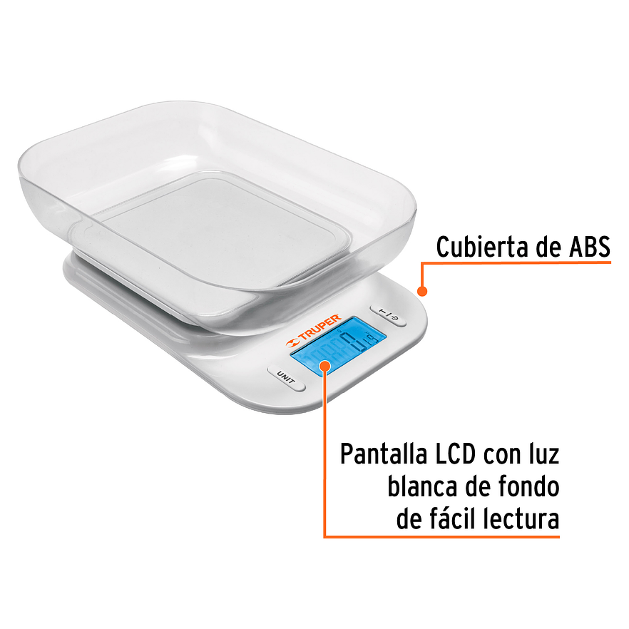 Báscula Electrónica Gramera Truper 102421, con Tazón, 5 kg 3
