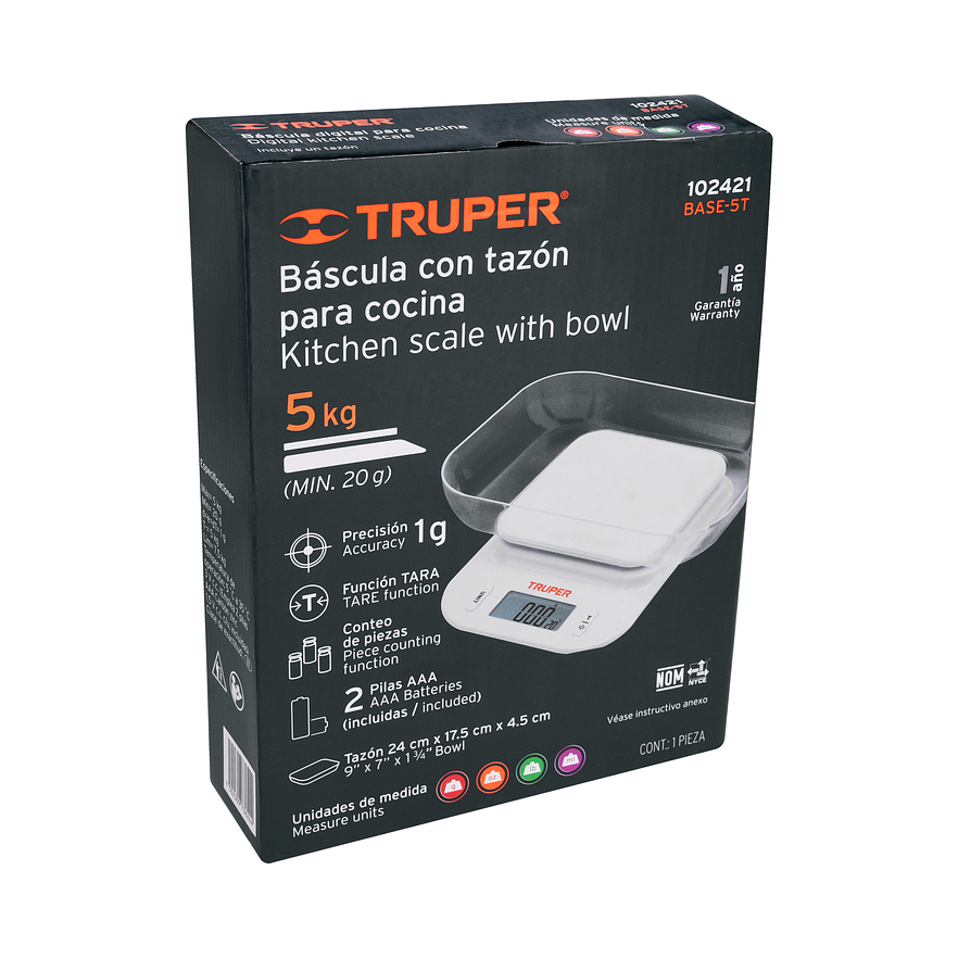 Báscula Electrónica Gramera Truper 102421, con Tazón, 5 kg 4