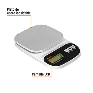 Báscula digital para cocina Truper 103116, plato de acero inox,5kg