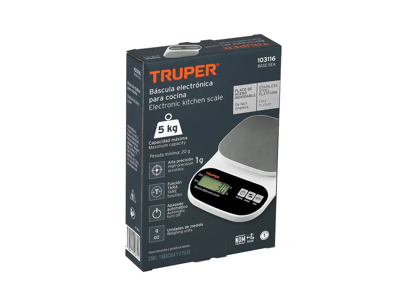 Báscula digital para cocina Truper 103116, plato de acero inox,5kg - Foto 4 | aztools.co