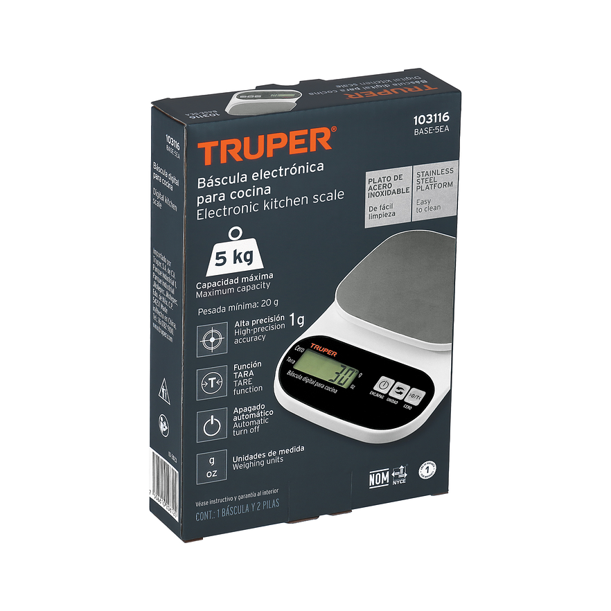 Báscula digital para cocina Truper 103116, plato de acero inox,5kg 4