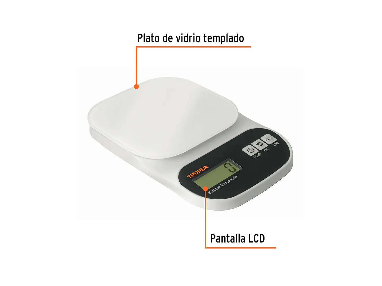 Báscula digital base de vidrio para cocina Truper 15160, capacidad 5kg  - Foto 2 | aztools.co