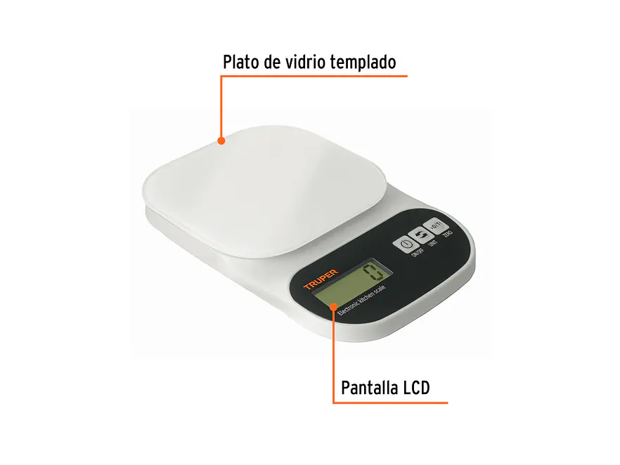 Báscula digital base de vidrio para cocina Truper 15160, capacidad 5kg  - Foto 2 | aztools.co