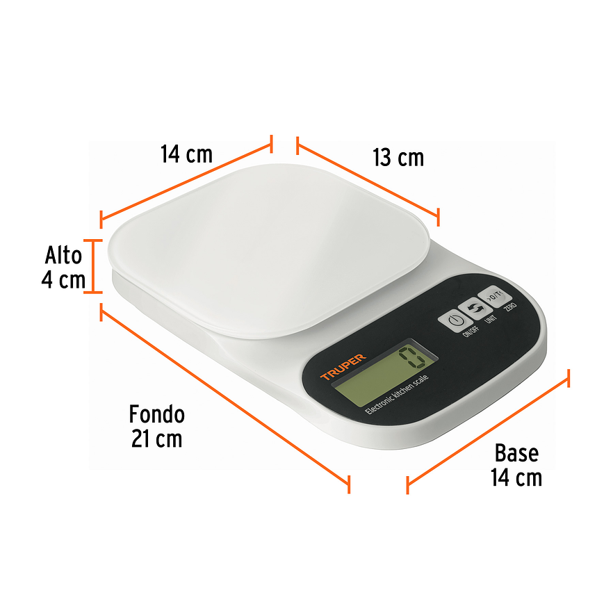 Báscula digital base de vidrio para cocina Truper 15160, capacidad 5kg  3