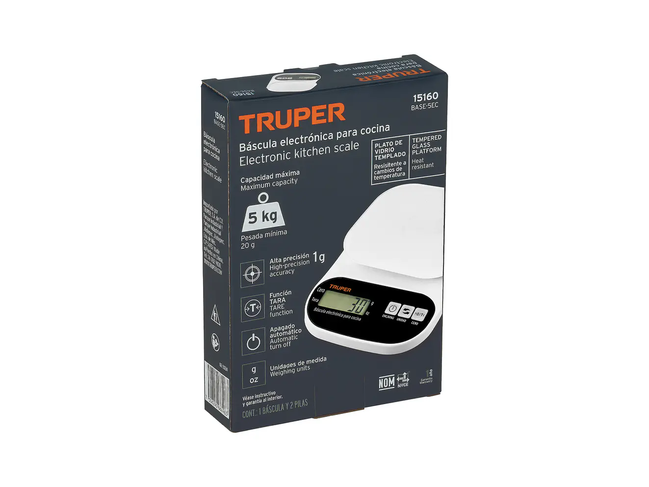 Báscula digital base de vidrio para cocina Truper 15160, capacidad 5kg  - Foto 4 | aztools.co