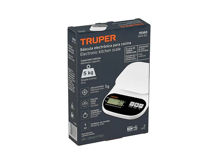 Báscula digital base de vidrio para cocina Truper 15160, capacidad 5kg  - Foto 4 | aztools.co