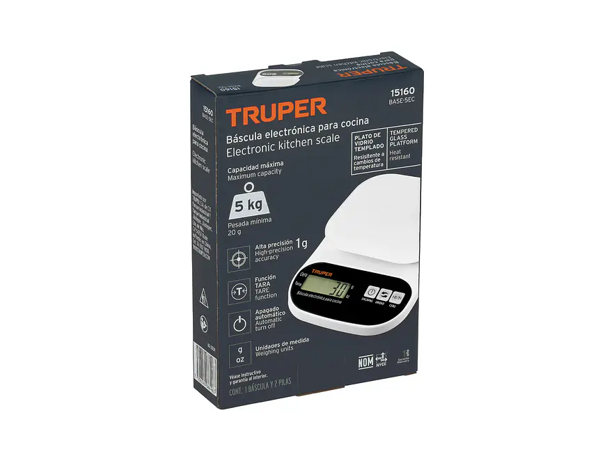 Báscula digital base de vidrio para cocina Truper 15160, capacidad 5kg  - Foto 4 | aztools.co