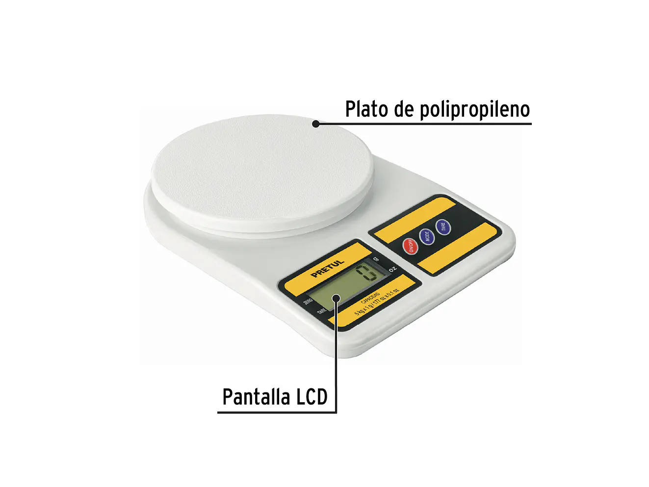 Báscula digital para cocina Pretul 28309, plato de poliprop, 5 kg,  - Foto 2 | aztools.co