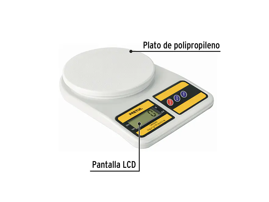 Báscula digital para cocina Pretul 28309, plato de poliprop, 5 kg,  - Foto 2 | aztools.co