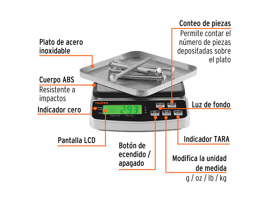 Báscula Electrónica de Precisión Truper 102317, Recargable, 3 kg - Foto 3 | aztools.co