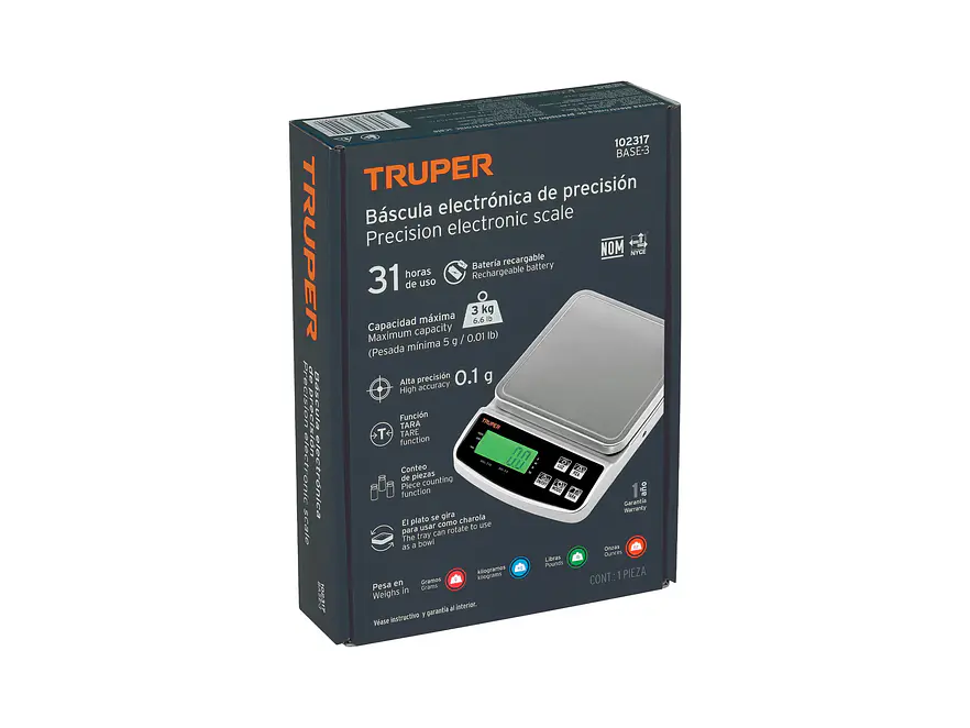 Báscula Electrónica de Precisión Truper 102317, Recargable, 3 kg - Foto 4 | aztools.co
