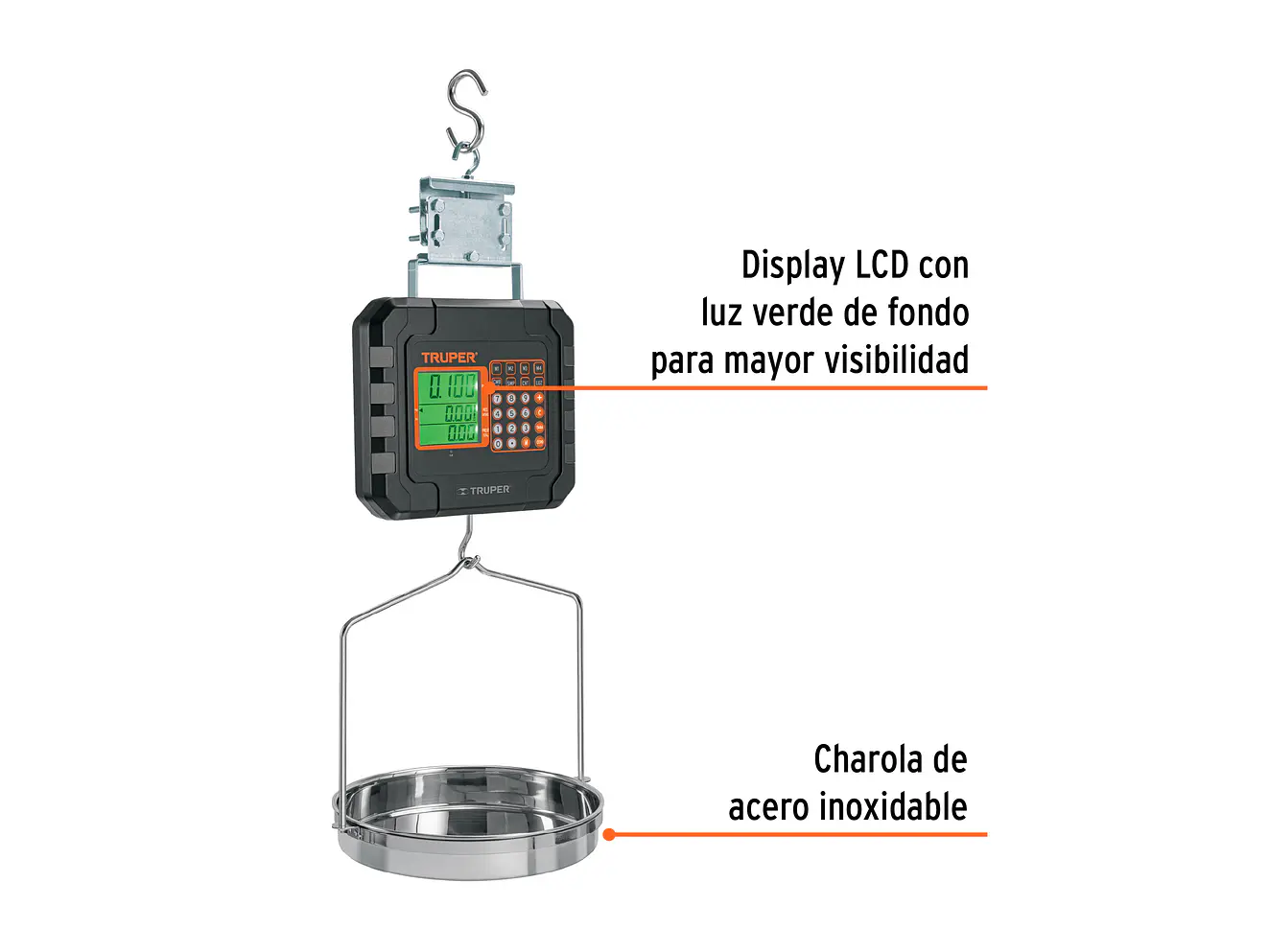 Báscula electrónica colgante Truper 102898, recargable, c/charola, 40 kg - Foto 2 | aztools.co