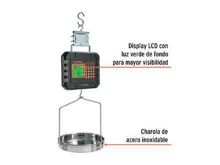 Báscula electrónica colgante Truper 102898, recargable, c/charola, 40 kg - Foto 2 | aztools.co