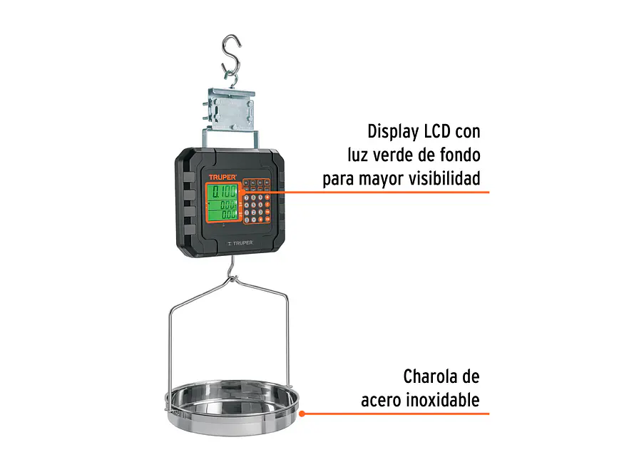 Báscula electrónica colgante Truper 102898, recargable, c/charola, 40 kg - Foto 2 | aztools.co