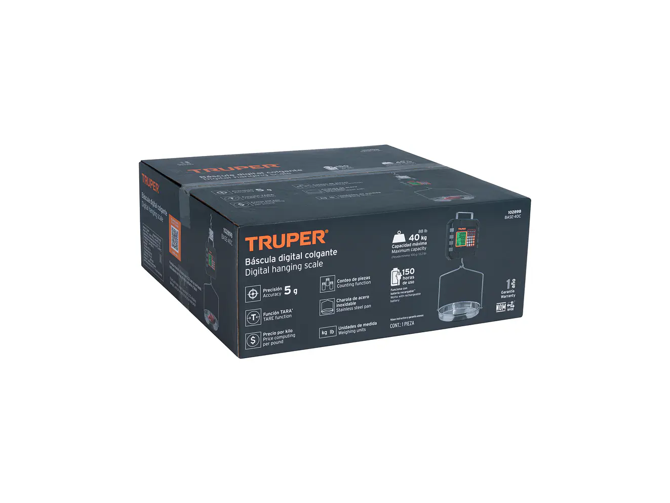 Báscula electrónica colgante Truper 102898, recargable, c/charola, 40 kg - Foto 4 | aztools.co