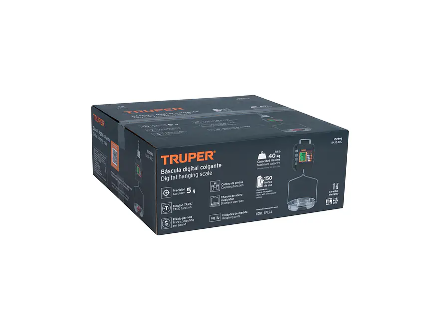 Báscula electrónica colgante Truper 102898, recargable, c/charola, 40 kg - Foto 4 | aztools.co