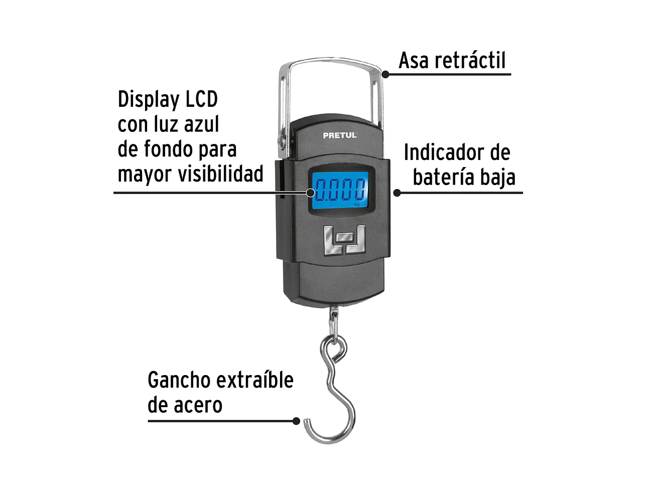 Báscula electrónica colgante Pretul 28180, de pilas, 50 kg - Foto 2 | aztools.co