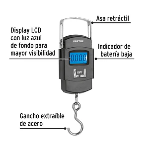 Báscula electrónica colgante Pretul 28180, de pilas, 50 kg
