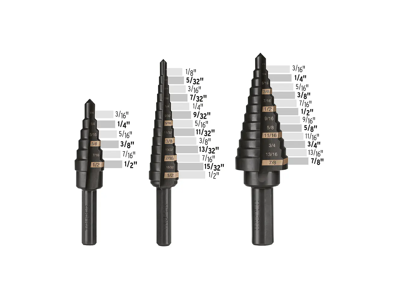 Juego de brocas escalonadas óxido negro 3 piezas Truper 100988, JBES-3,  - Foto 2 | aztools.co