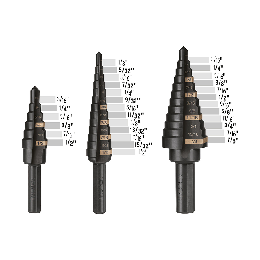 Juego de brocas escalonadas óxido negro 3 piezas Truper 100988, JBES-3,  2