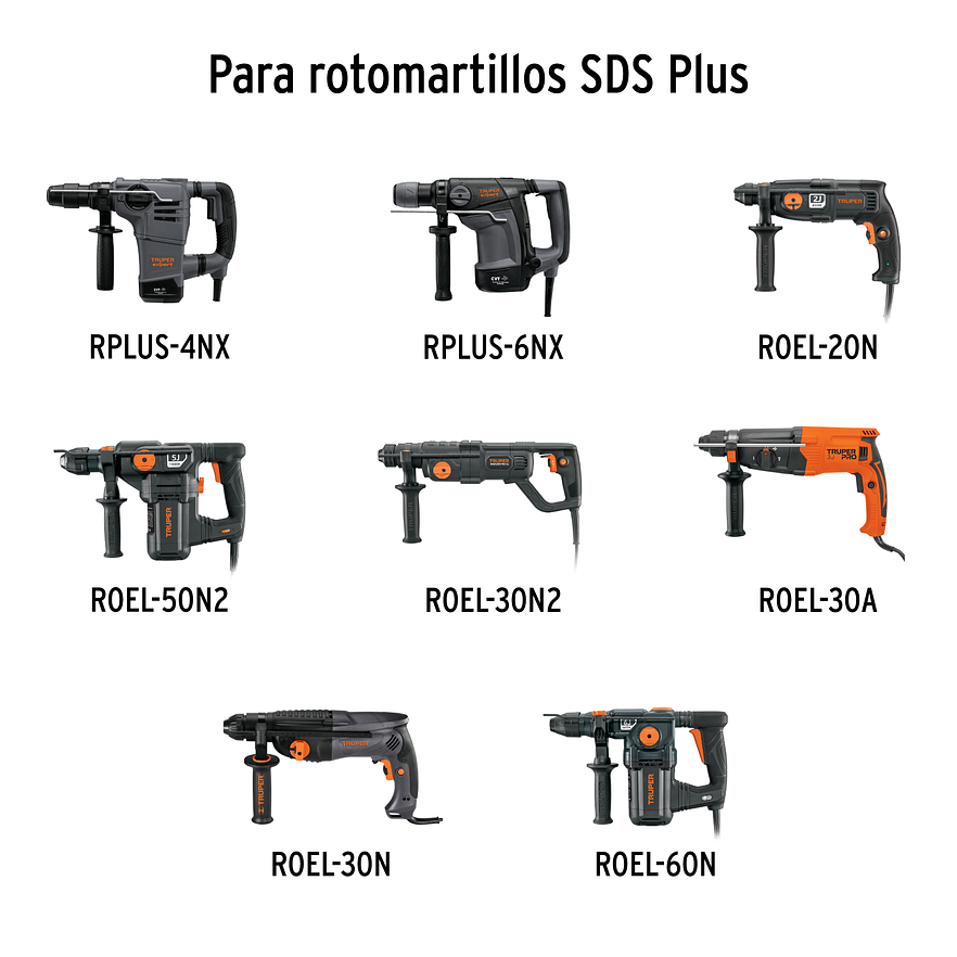 Juego de brocas y cinceles para demoledor Truper 11897, rotomartillo SDS plus 15 piezas JSDS-15,  3