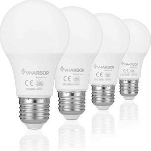 Bombillo LED 9W VHARBOR E27 x 4 Unidades (800 Lúmenes, 6500K)
