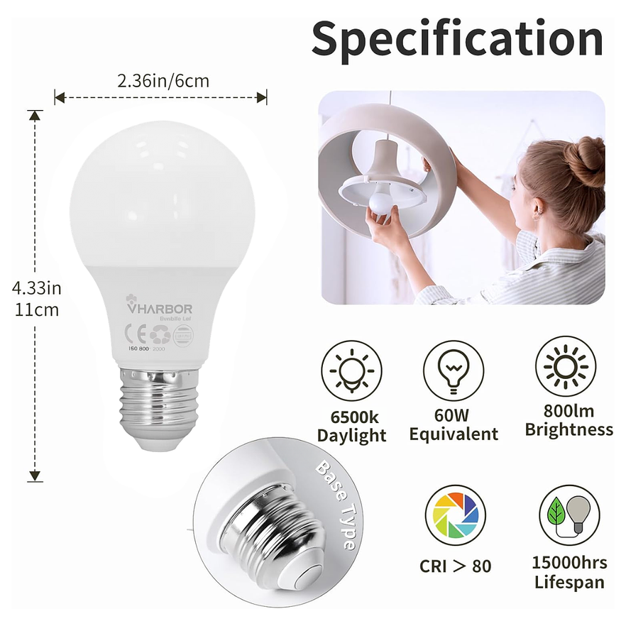 Bombillo LED 9W VHARBOR E27 x 4 Unidades (800 Lúmenes, 6500K) 3