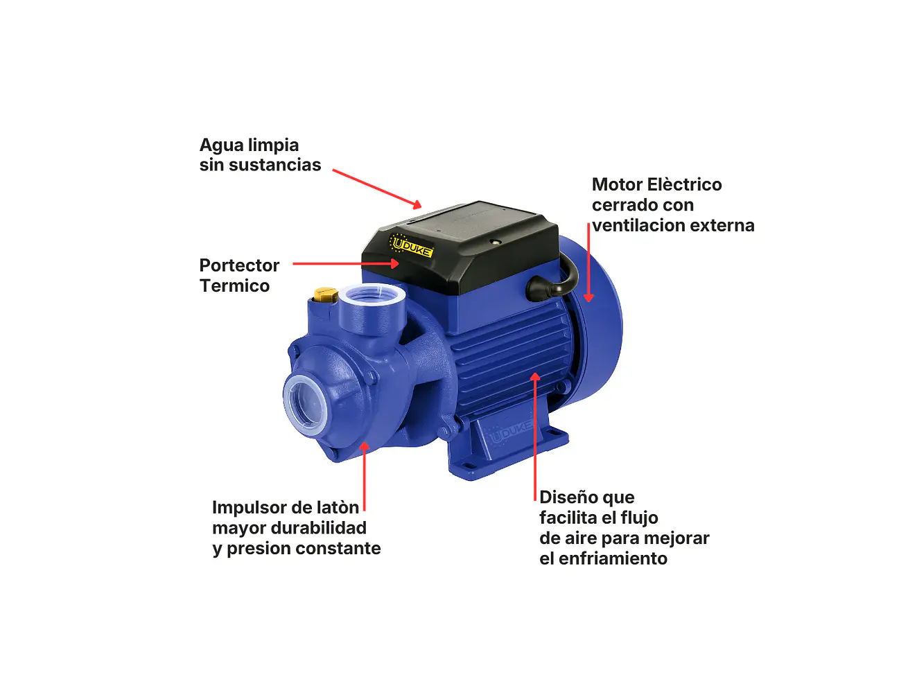 Bomba Eléctrica Periférica UDUKE 1 HP BQ80 (45m Altura, Impulsor Bronce) - Foto 2 | aztools.co
