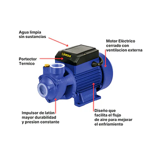 Bomba Eléctrica Periférica UDUKE 1 HP BQ80 (45m Altura, Impulsor Bronce)