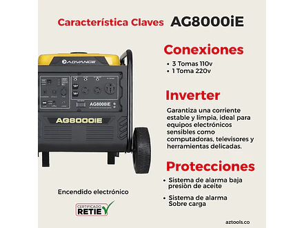 Planta Eléctrica Inverter ADVANCE AG8000iE 7,500W 110V/220V - Foto 2 | aztools.co