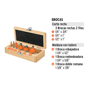 Juego de fresas para ruteadora Truper 11359, 6 piezas 