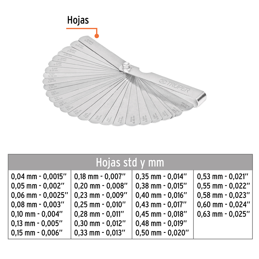 Calibrador de galgas Truper 14396, 26 hojas  2