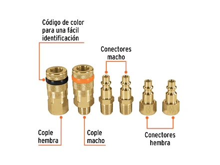 Juego de 4 Conectores Rápidos Truper 18075, y 2 Acoples de Latón - Foto 2 | aztools.co