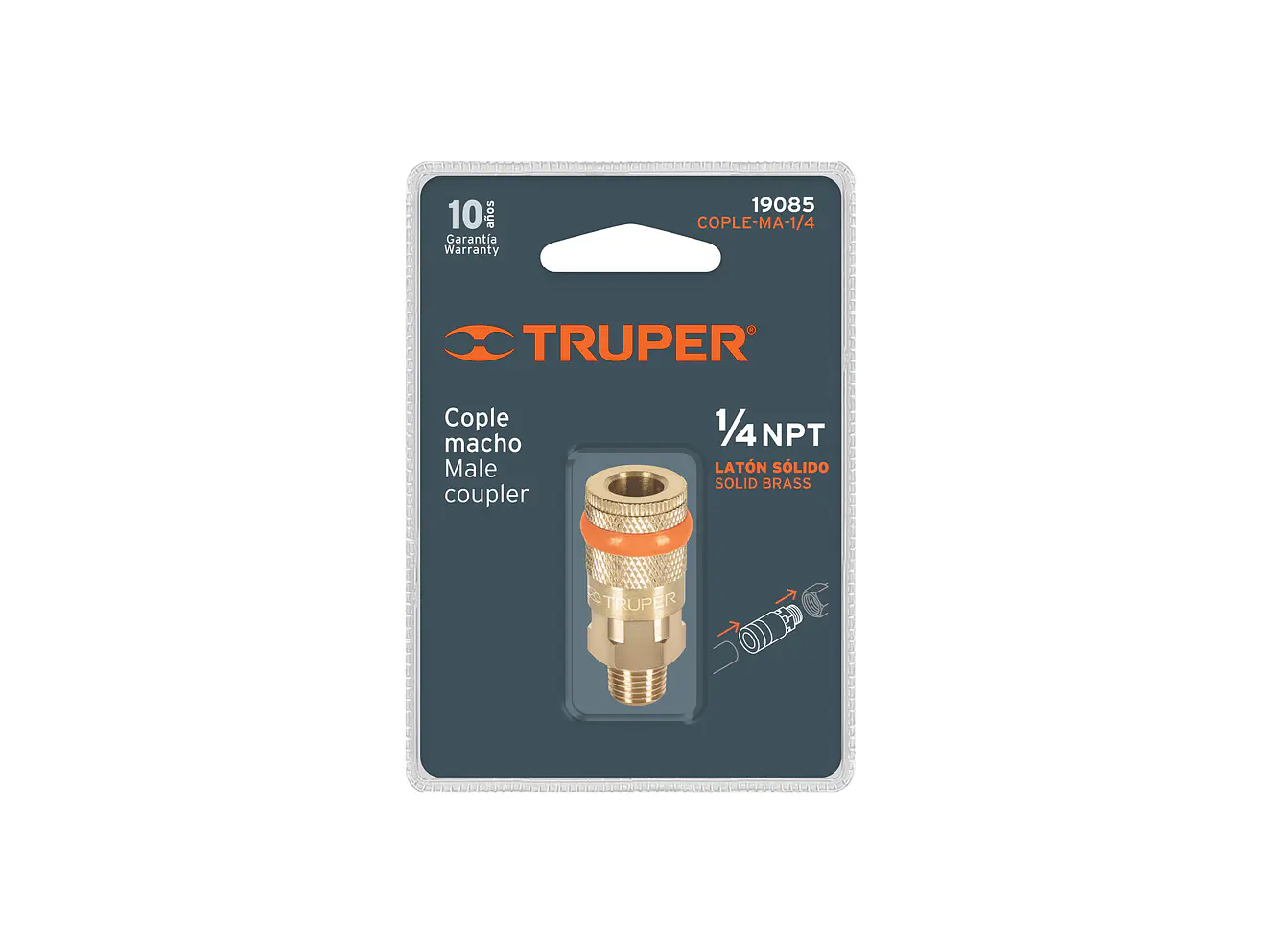 Cople de latón, cuerda 1/4 NPT, macho, Truper 19085 - Foto 3 | aztools.co
