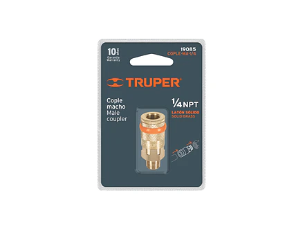 Cople de latón, cuerda 1/4 NPT, macho, Truper 19085 - Foto 3 | aztools.co