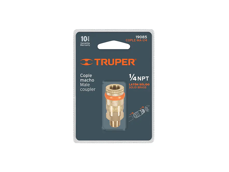 Cople de latón, cuerda 1/4 NPT, macho, Truper 19085 - Foto 3 | aztools.co