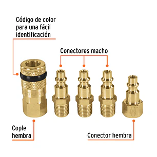 Juego de acople y conectores rápidos de latón Truper 19081, 5 piezas 