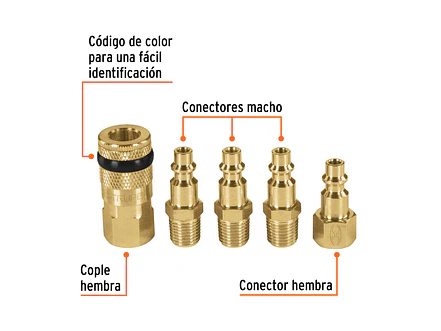 Juego de acople y conectores rápidos de latón Truper 19081, 5 piezas  - Foto 2 | aztools.co