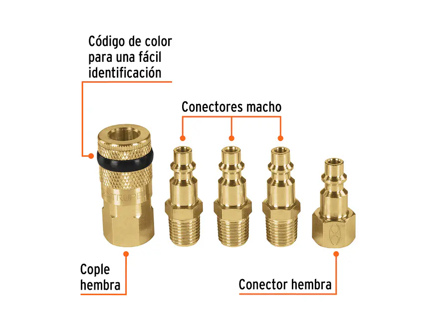 Juego de acople y conectores rápidos de latón Truper 19081, 5 piezas  - Foto 2 | aztools.co