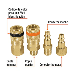 Juego de 2 conectores y 2 coples para compresor de aire Truper 19080