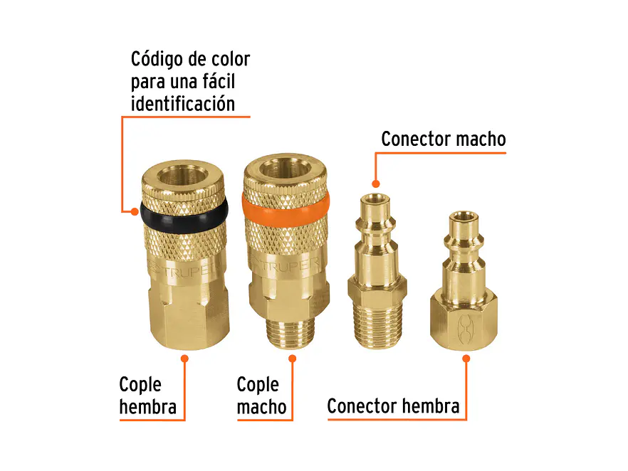 Juego de 2 conectores y 2 coples para compresor de aire Truper 19080 - Foto 2 | aztools.co