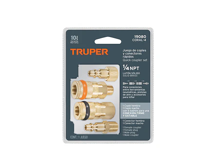 Juego de 2 conectores y 2 coples para compresor de aire Truper 19080 - Foto 3 | aztools.co