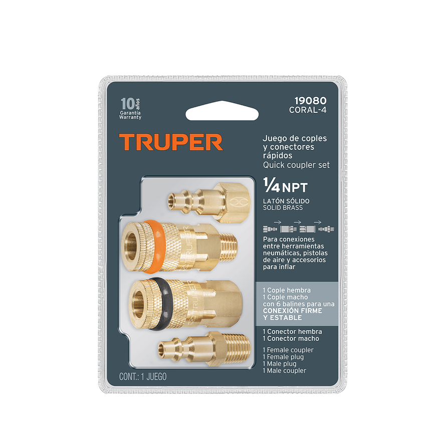 Juego de 2 conectores y 2 coples para compresor de aire Truper 19080 3