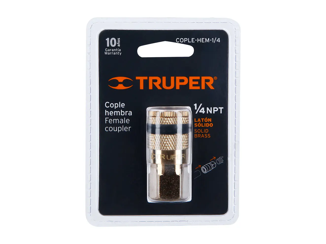 Cople de latón, cuerda 1/4 NPT, hembra Truper 19084 - Foto 3 | aztools.co