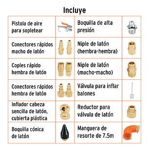 Juego de 15 accesorios neumáticos para limpiar e inflar Truper 19094